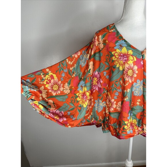 Umgee Floral Kimono Sleeve Crop Top Sz XL Boho Multicolor Colorful NWT - Picture 2 of 8